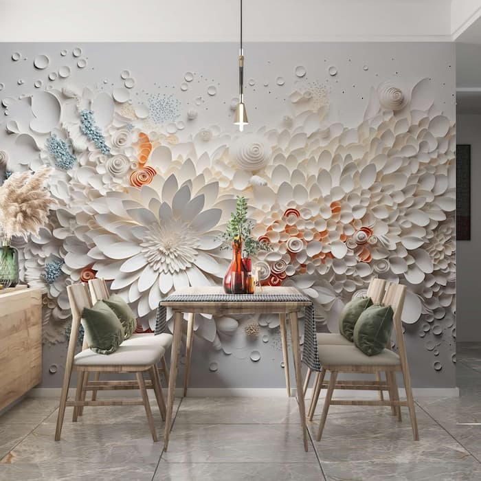 3D Floral Relief Wall Mural  Embossed Flower Wallpaper Decor YF-02482