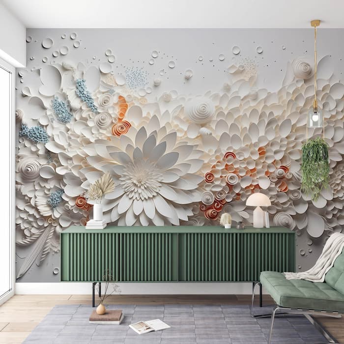 3D Floral Relief Wall Mural  Embossed Flower Wallpaper Decor YF-02482