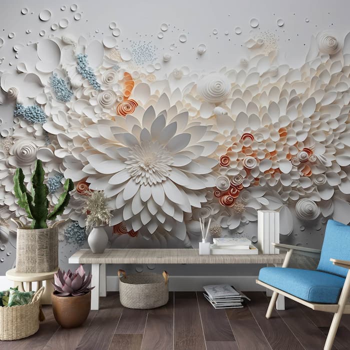 3D Floral Relief Wall Mural  Embossed Flower Wallpaper Decor YF-02482
