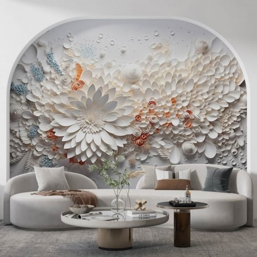 3D Floral Relief Wall Mural | Embossed Wallpaper YF-02482