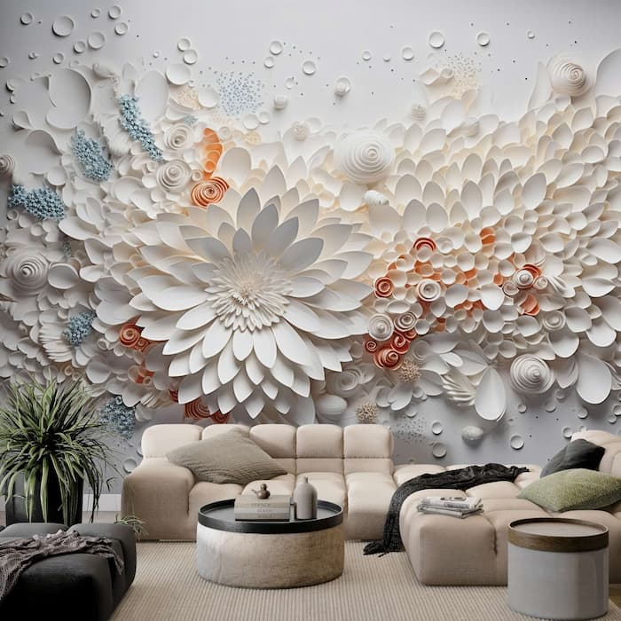 3D Floral Relief Wall Mural  Embossed Flower Wallpaper Decor YF-02482