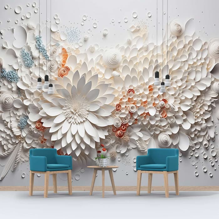 3D Floral Relief Wall Mural  Embossed Flower Wallpaper Decor YF-02482