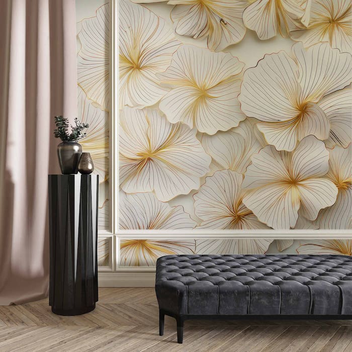 3D Gold Floral Wall Mural Flower Wallpaper YD-02454