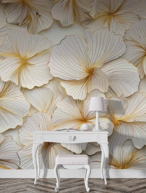 3D Gold Floral Wall Mural Flower Wallpaper YD-02454