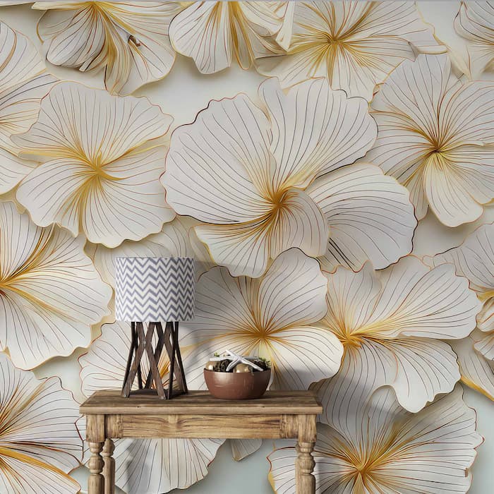 3D Gold Floral Wall Mural Flower Wallpaper YD-02454
