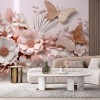 3D Pink Butterfly Wall Mural | Embossed Wallpaper YF-00885