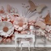 3D Pink Butterfly Wall Mural | Embossed Wallpaper YF-00885