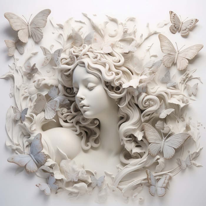 3D Butterfly Woman Wallpaper - Sculptural Wall Art YK-02385
