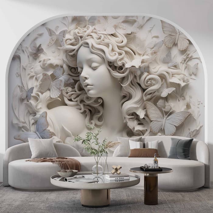 3D Butterfly Woman Wallpaper - Sculptural Wall Art YK-02385