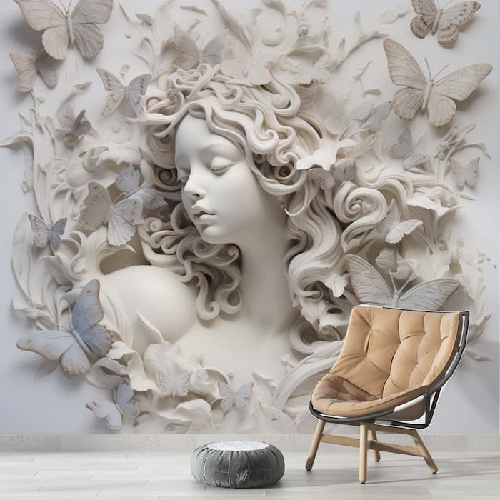 3D Butterfly Woman Wallpaper - Sculptural Wall Art YK-02385
