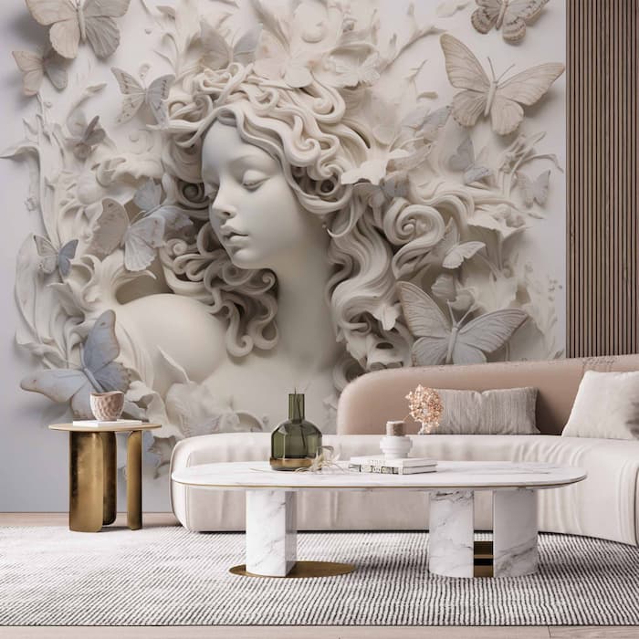 3D Butterfly Woman Wallpaper - Sculptural Wall Art YK-02385
