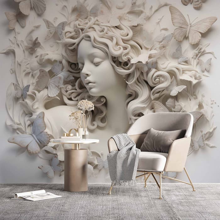 3D Butterfly Woman Wallpaper - Sculptural Wall Art YK-02385