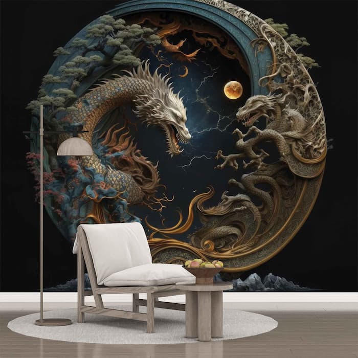 3D Dragon Wall Mural, Mythological Decor YT-00129