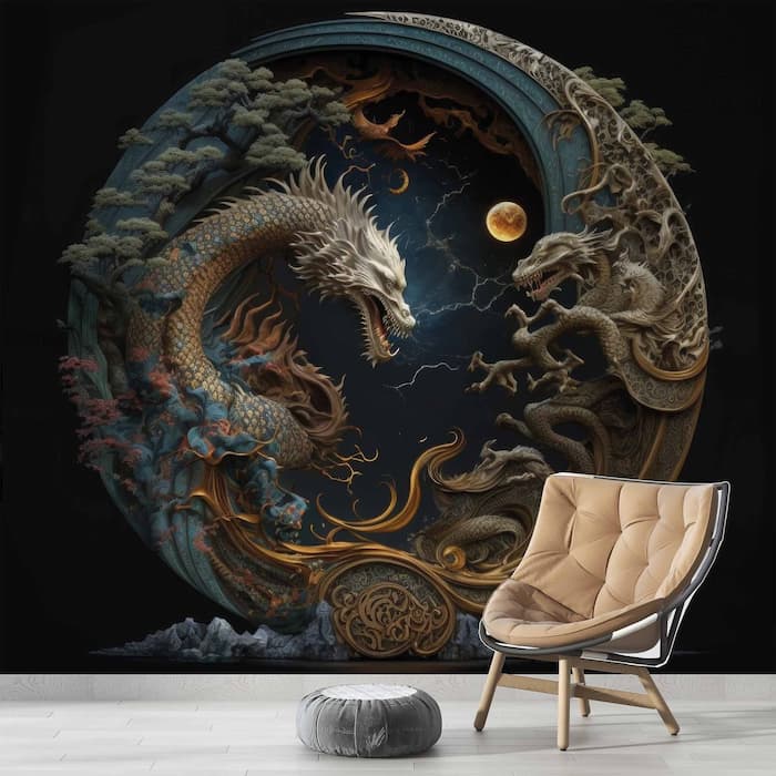 3D Dragon Wall Mural, Mythological Decor YT-00129