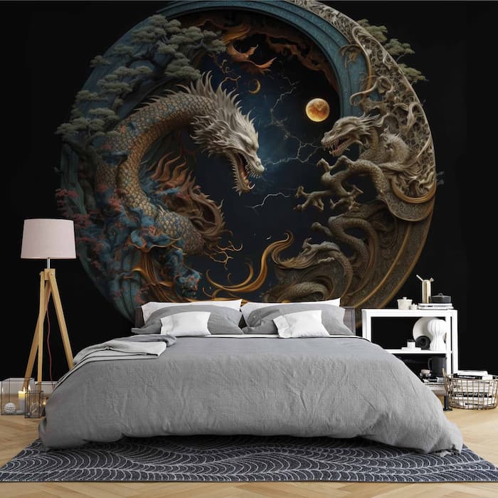 3D Dragon Wall Mural, Mythological Decor YT-00129