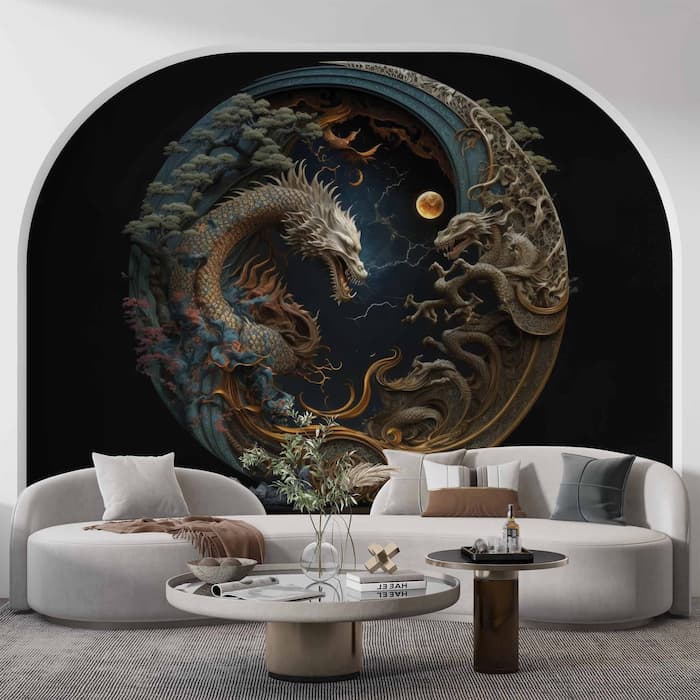 3D Dragon Wall Mural, Mythological Decor YT-00129