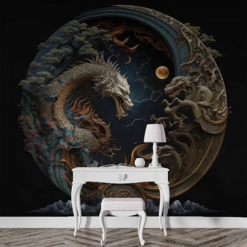 3D Dragon Wall Mural, Mythological Decor YT-00129
