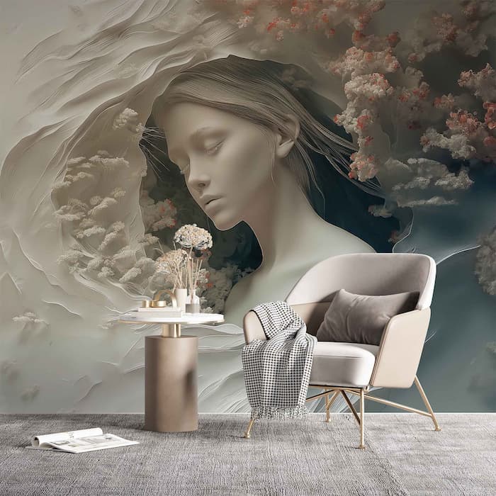 3D Woman Art Wallpaper | Embossed Illusion YK-02542