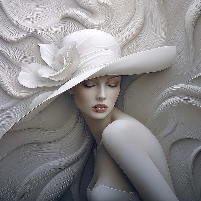 3D Woman with Hat Wallpaper | Embossed Mural YK-05060