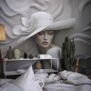 3D Woman with Hat Wallpaper | Embossed Mural YK-05060