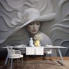 3D Woman with Hat Wallpaper | Embossed Mural YK-05060