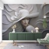 3D Woman with Hat Wallpaper | Embossed Mural YK-05060