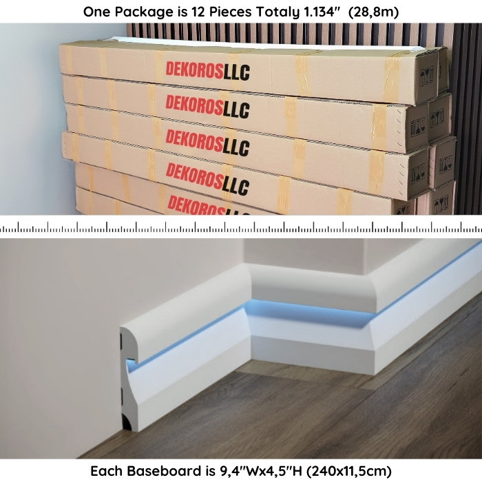 LED Baseboard Molding with Ducted Lighting ASL-002 (94.4x4.5x0.78") LED Baseboard Molding with Ducted Lighting ASL-002 (94.4x4.5x0.78")