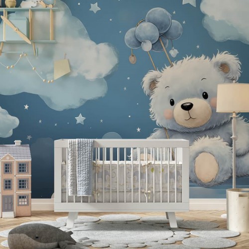 Adorable Bear Wall Mural | Watercolor Nursery Wallpaper YCO-02493