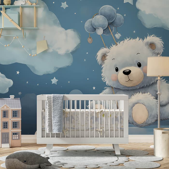 Adorable Bear Wall Mural | Watercolor Nursery Wallpaper YCO-02493
