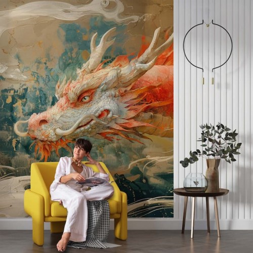 Chinese Dragon Chinoiserie Wallpaper - Elegant Wall Mural YCO-03005