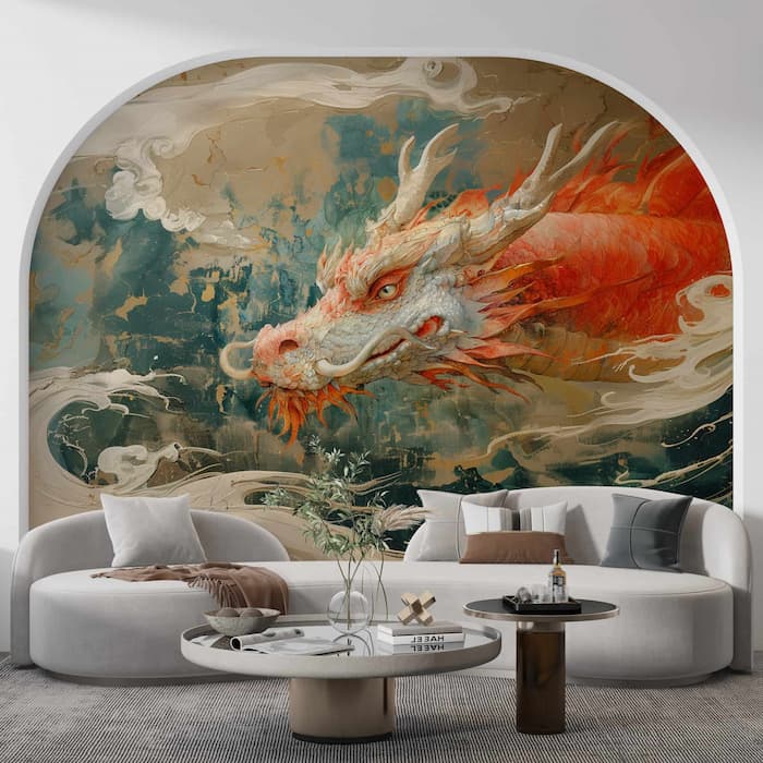 Chinese Dragon Chinoiserie Wallpaper - Elegant Wall Mural YCO-03005