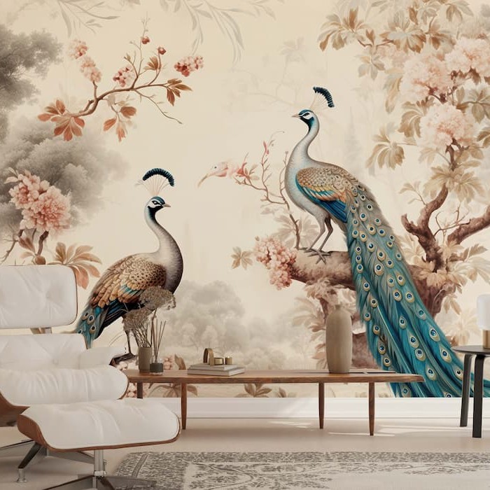 Chinoiserie Peacock Wallpaper | Bird Mural YH-02293
