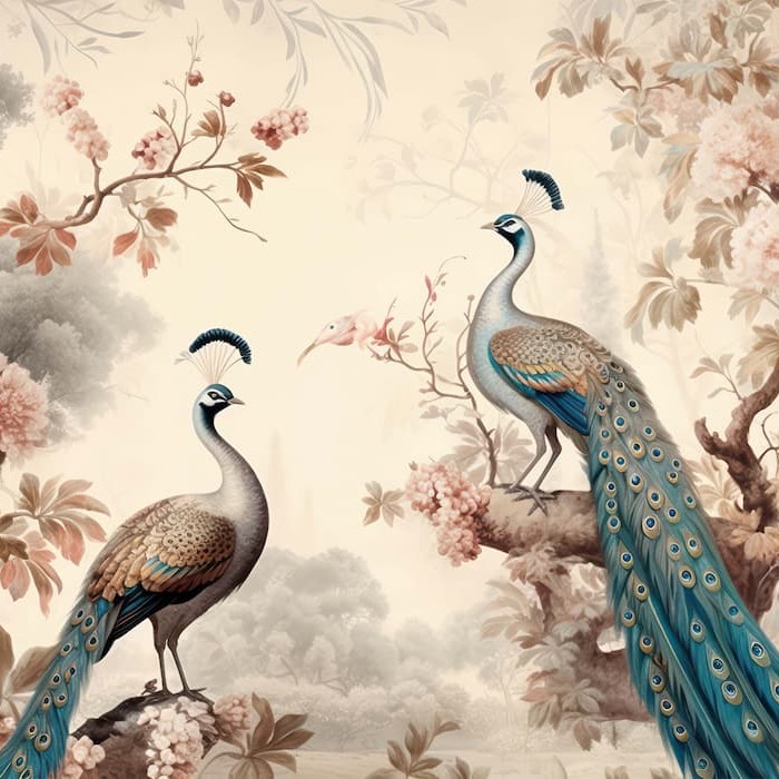 Chinoiserie Peacock Wallpaper | Bird Mural YH-02293