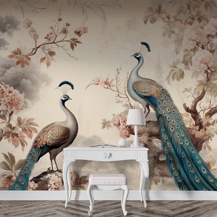 Chinoiserie Peacock Wallpaper | Bird Mural YH-02293