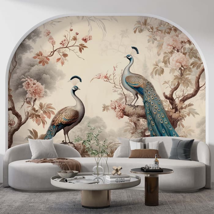 Chinoiserie Peacock Wallpaper | Bird Mural YH-02293