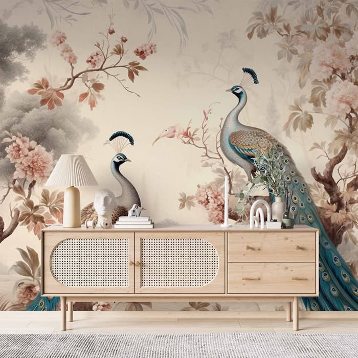 Chinoiserie Peacock Wallpaper | Bird Mural YH-02293