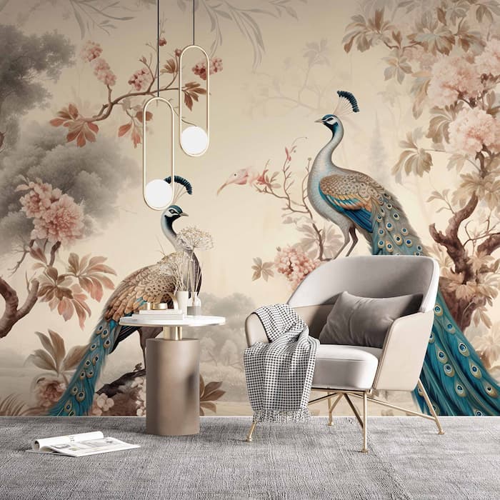 Chinoiserie Peacock Wallpaper | Bird Mural YH-02293