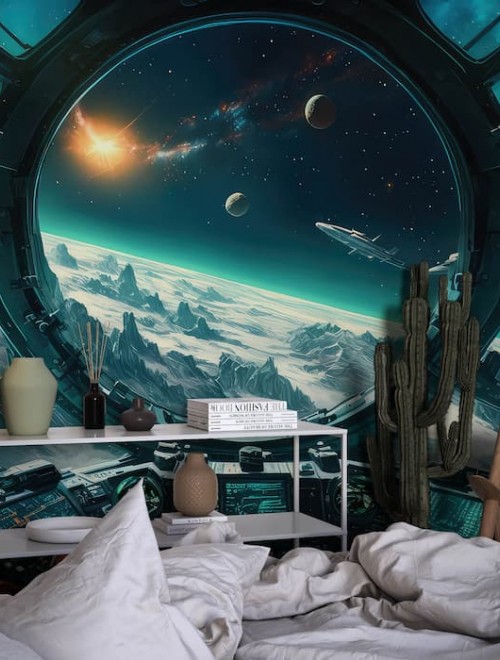 Galaxy Window Wallpaper | Spacecraft Wall Décor YU-00750