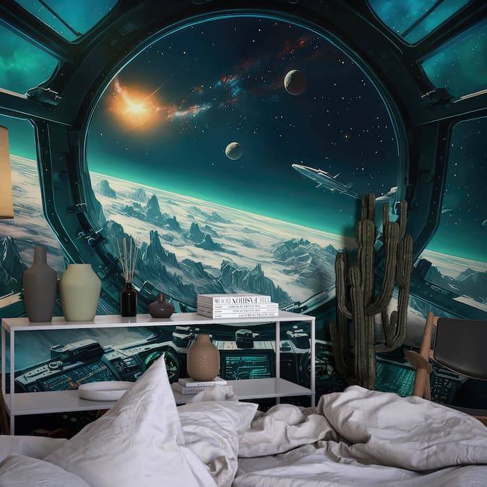 Galaxy Window Wallpaper | Spacecraft Wall Décor YU-00750