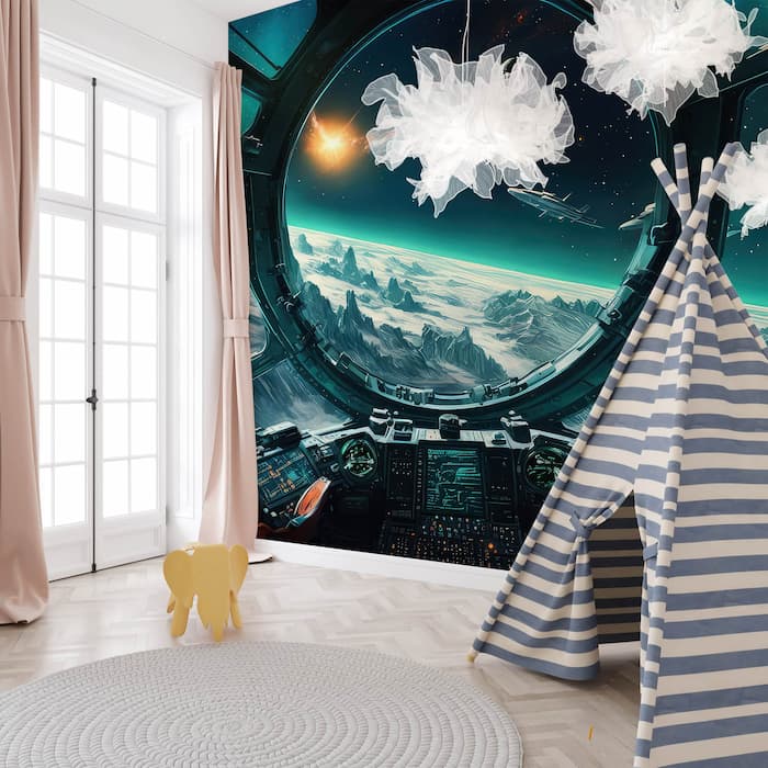 Galaxy Window Wallpaper | Spacecraft Wall Décor YU-00750