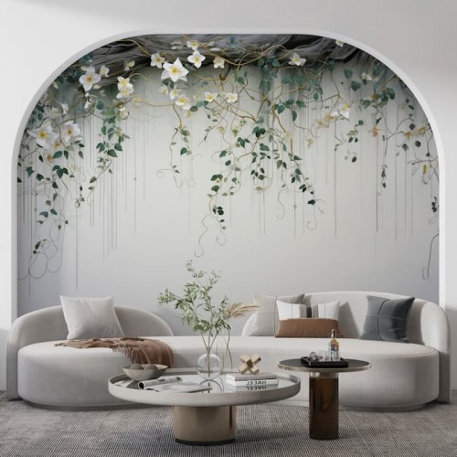 Green Leaf Floral Mural | Hanging Wallpaper YF-02362