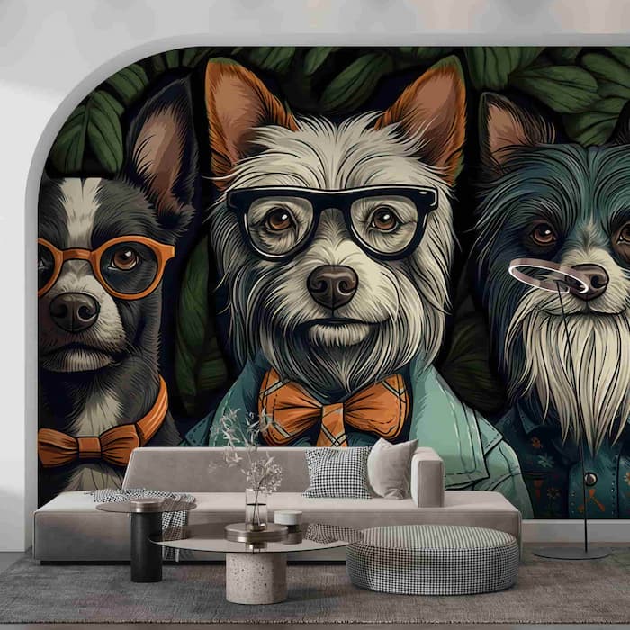 Trendy Dog Wallpaper | Hipster Animal Wall Art YH-00829-2