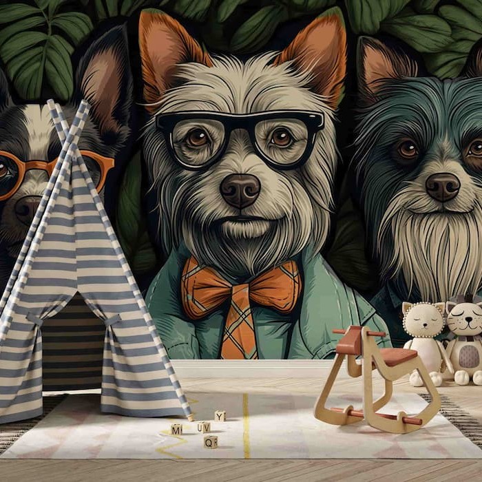 Trendy Dog Wallpaper | Hipster Animal Wall Art YH-00829-2