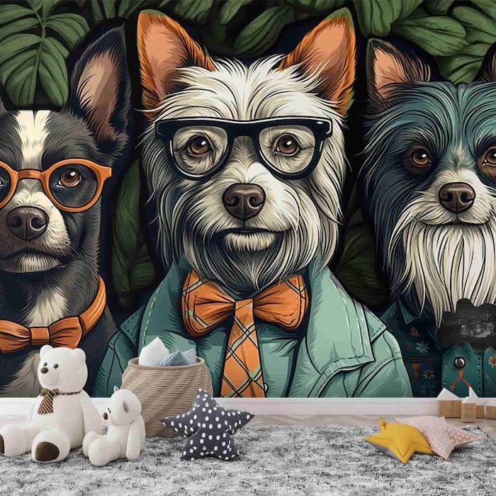 Trendy Dog Wallpaper | Hipster Animal Wall Art YH-00829-2