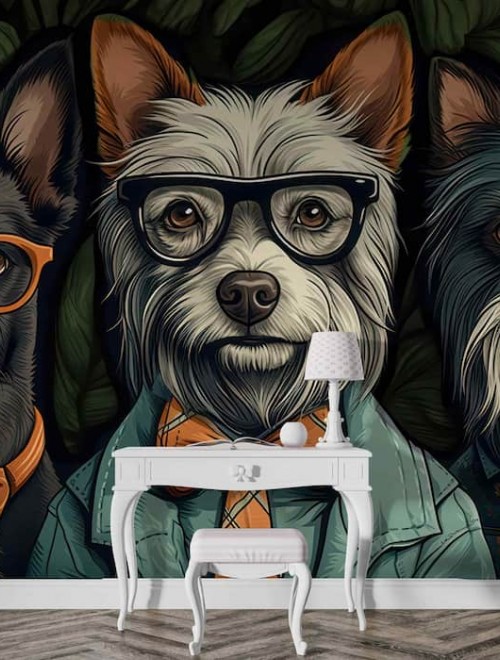 Trendy Dog Wallpaper | Hipster Animal Wall Art YH-00829-2