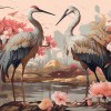 Japanese Crane Wallpaper | Floral Nature Mural YH-00888