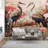 Japanese Crane Wallpaper | Floral Nature Mural YH-00888