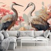 Japanese Crane Wallpaper | Floral Nature Mural YH-00888