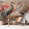 Japanese Crane Wallpaper | Floral Nature Mural YH-00888