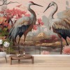 Japanese Crane Wallpaper | Floral Nature Mural YH-00888
